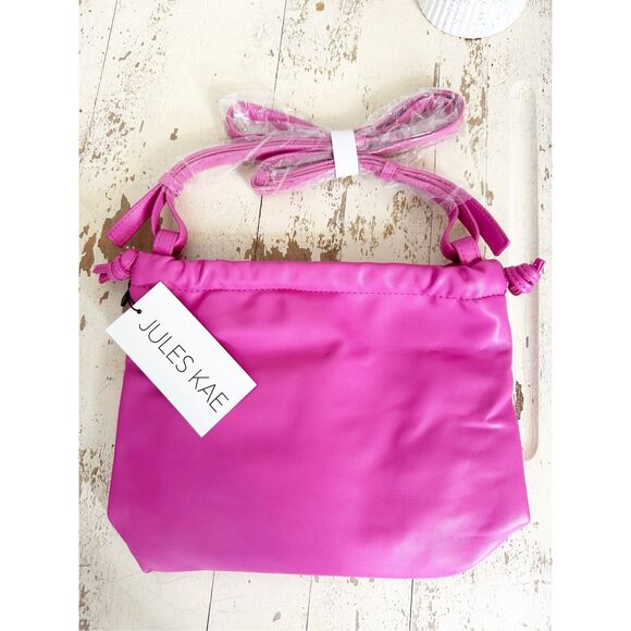 Jules Kae Pink Bree Bucket Bag Purse Faux Leather Drawstring Barbie Coquette New - Picture 5 of 13